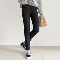 마이너스2인치 여성 블랙컬러 기모 허리밴딩 베이직 스판 스키니 데님팬츠 블랙진