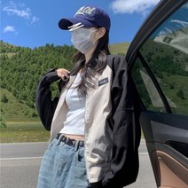 라운드자켓 오피스룩 레더 봄자켓 틈새 재킷 트렌치 코트 여성 2023 봄과 가을 디자인 컬러 매칭 얇은 캐주얼 야구 유니폼 겉옷