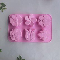 비누만들기 비누키트6Holes Tulips Flower Soap Mold DIY Handmade Silicone for Making Fondant Cake, 01 pink