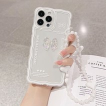 화이트 리본 파츠 물결 테두리 아이폰 스트랩 세트 케이스