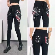 잉글랜드 겨울 기모 여성 스판 밴딩 배기 팬츠 여자 빅사이즈 편한 인생 캐릭터 블랙 검정 9부 긴 바지