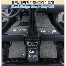 Ecool 테슬라 바닥매트 코일매트+가죽 복층 디자인 자동차바닥발판 차발매트 카매트 방수매트 모델3 모델S 모델Y 모델X (테슬라 도안 첨부), 블랙/베이지라인+그레이코일, 모델 3(17년~현재)
