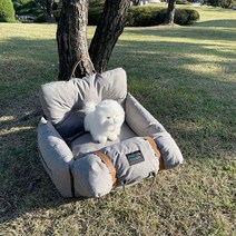 강아지 애견 카시트 반려견 차량용 방수 드라이빙킷 쿠션 차시트 담요 세트, 크림베이지, 그레이