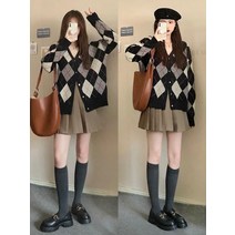 캐주얼 룩 겨울 가을 눈길을 끄는 여성 작은 키 스웨터 플리츠 치마코디 상의 JK 유니폼 3726910106