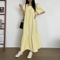 [제이앤로제] 아델 캉캉 원피스 (여름 루즈 오버 핏 박시 맥시 롱 A 라인 플레어 반팔 벌룬 퍼프 소매 스퀘어 넥 셔링 바스락 나일론 쿨 소재 포켓 바캉스 휴양지 휴가 하객 룩)