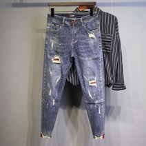 남성 패션 의류 한국식 찢어진 캐주얼 청바지 트렌드