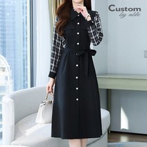 커스텀에이블 체크소매 벨트 셔츠 원피스 C2211OP618D