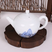 백자 산수화 금도금 다관