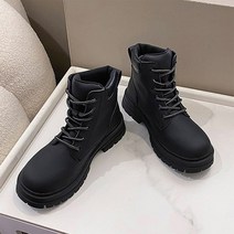 여자 청키 앵클 베이직 레더 4.5cm 끈 워커