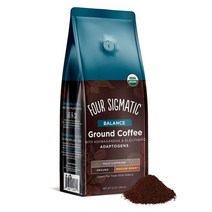 Four Sigmatic의 유기농 Adaptogen 분쇄 커피 | 미디엄 로스트 USDA 아슈와간다 차가버섯 엘류테로 툴시를 곁들인 유기농 공정 무역 커피 | 집중력과 에너지