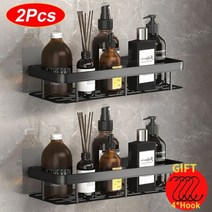 녹슬지 않는 무타공 욕실 선반 알루미늄 샤워 벽 샴푸 수건 홀더 주최자 Accessorie, 2pcs black Thicken