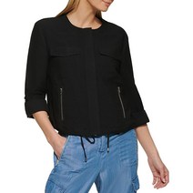 DKNY 여성용 드로스트링 집업 경량 재킷 블랙 블랙.