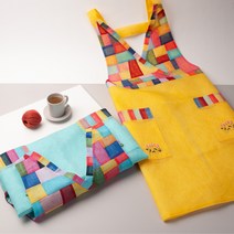 모시 V조각보 전통 꽃자수 유치원 어린이집 보육교사 한식당 예쁜 명절 한복 원피스 앞치마, 연분홍색