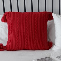 블루벨벳 니트쿠션 앙리마티스 북유럽 겨울 모찌 인테리어쇼파쿠션 꽈배기 원형 사각 거실침대, 레드 니트 프린지 LG