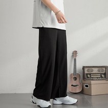 면바지 슬랙스 남성 넓은 다리 바지 여름 얼음 실크 스트레이트 패션 빈티지 캐주얼 Streetwear 어 느슨한