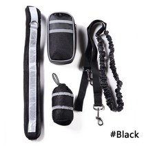 Pet Dog Cat Running Jogging Padded Waist Belt Reflective Strip Elastic Leash Perfect Walking Trainin, 01 Black
