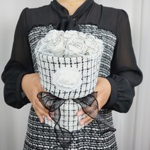 라인장미 트위드 비누 꽃다발, 화이트트위드 10송이