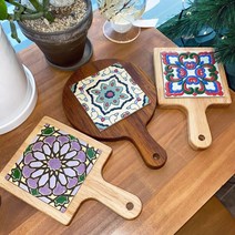 이움 북유럽타일 원목냄비받침 돌답례품 집들이선물 무료각인, 12번, 멀바우, 라운드형