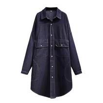 BLOWFISH FUGU 여성 트렌치코트 롱 코트/데님롱코트 뽀글이 짙은 남색