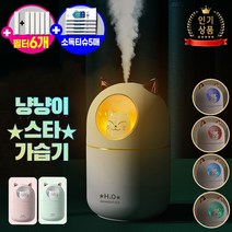 귀여운 미니가습기 탁상 가정용 차량용 가습기, [필터1+5+소독티슈5] 냥냥이스타(흰색)