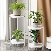 엠케이 원형 화분진열대 NO-203 2단 다용도 받침대 선반 화분 철재, 화이트&화이트
