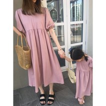 썸머브이주름원피스 맘커플 여름롱원피스 바캉스룩 패밀리룩