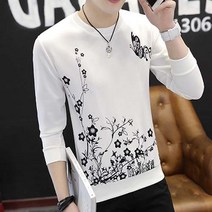 (당일발송/특가) 가바바 남성 멋스러운 나비&꽃 프린팅 긴팔 티셔츠 A108