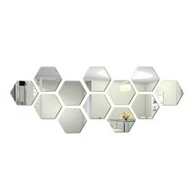 붙이는 거울 알리버트 12pcs 3D 거울 벽 스티커 육각형 전사 술 가정 장식 DIY 자동 접착 예술 훈장 46-126, 01 Silver_02 S 80x70x40mm