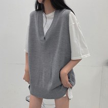 하이제시카 / [빠른배송] 박스핏 브이넥 니트 뜨개 조끼 롱 베스트