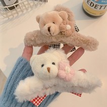 여자 겨울 올림 반머리 호피 양털 퍼 털 뽀글이 벨벳 헤어 집게핀 삔 2컬러 테디베어