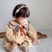 [당일발송] 아기 가을 옷 유아 외출복 긴팔 우주복 체크 바디슈트
