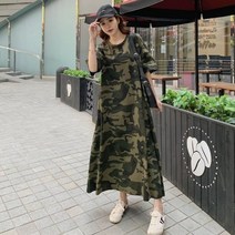 빅사이즈 여성 밀리터리 패턴 롱원피스 5부 소매 맥시원피스 BYL21