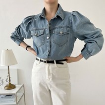 소이 퍼프셔링 데님 셔츠블라우스