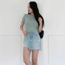 [바보사랑] 여성 여름 게니드 웨이브 무지 반팔 티셔츠