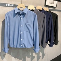 스트라이프 Y 남자 민트색 논아이론 면 난방 셔츠 린넨 파란색 여성 삼색 오버핏 빅사이즈 남성