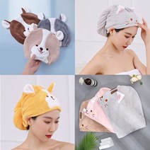 부드럽고 귀여운 고양이 시바견 극세사 드라이 헤어타올 헤어캡 퀵건조, 01 핑크냥이