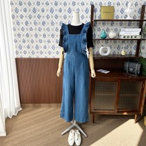 요시아나 [당일발송] 포트쉬 프릴장식 데님 점프수트