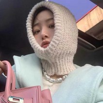 겨울 휴양지 넥워머 방한 모자 쇼핑 단체 모임 패션 보드 일체형워머 클라바 바라 보들한니트 골프용, 쿠팡 후드_브라운