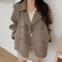 정장 하객룩 캐주얼 오피스룩 가을 프렌치 넥 더블 박시 긴팔 따뜻한 모직 코트