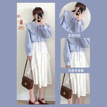 캐주얼 룩 작은 코디 키커 보이는 여성의류 스타일리쉬 캐쥬얼 클래식 CHIC 스윗 3362595094, 파랑와이셔츠 _스커트 L