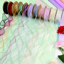 쉬폰 실루엣 리본 롤 4 x 910Cm (10야드) 꽃공예 꽃 선물 포장 롤 쉬폰 재료 리본, 그린