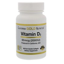 California Gold Nutrition Vitamin D3 CGN 비타민 50mcg (2000 IU) 90캡슐 2팩, 1박스