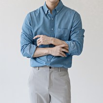 M~4XL 남성 빅사이즈 봄 가을 포켓 데님 셔츠 슬림핏 청남방