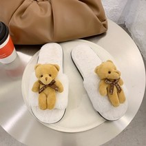어그슬리퍼 여성 겨울 사랑스러운 만화 작은 곰 홈 실내 가을 숙녀 미끄럼 방지 학생 모피 모피 슬라이드 면 여성 신발
