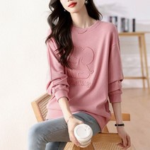 [이꾸띠] 디우즈리 여성 봄 가을 라운드넥 무지 귀여운 레터링 그림 깔끔한 스타일 2컬러 티셔츠