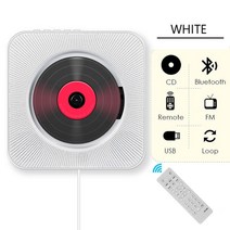 벽걸이CD플레이어 USB 블루투스 플레이어 휴대용CD플레이어 휴대용 CD 벽 마운트 라우드 스피커 홈 오디오 붐 박스 스테레오 음악 FM 라디오 리모컨 포함, CN_white with EU