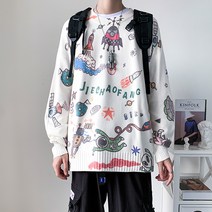 슈퍼 핫 그물 적조 일본 홍콩 스타일 느슨한 라인 옷의 가을과 겨울 성격 스웨터 남성 한국어 트렌드 학생의 한국어 버전