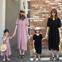 여아 여름 엄마 딸 모녀 커플룩 브이 주름 원피스 2cor