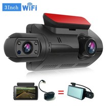 자동차 블랙박스 HD 1080P 와이파이 듀얼 렌즈 대시 캠 야간 투시경 G-센서 루프 녹화 Dvr, 3 inch with WIFI_With 64G TF
