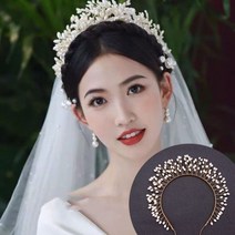 스포츠헤어밴드 런닝 머리띠 운동 땀흡수 머리끈 포니테일 여성 라인석 헤어 덩굴 웨딩 쥬얼리 스타일링 도구 장식품 신부 머리 장식 진주 빗 액세서리, QB185 Golden